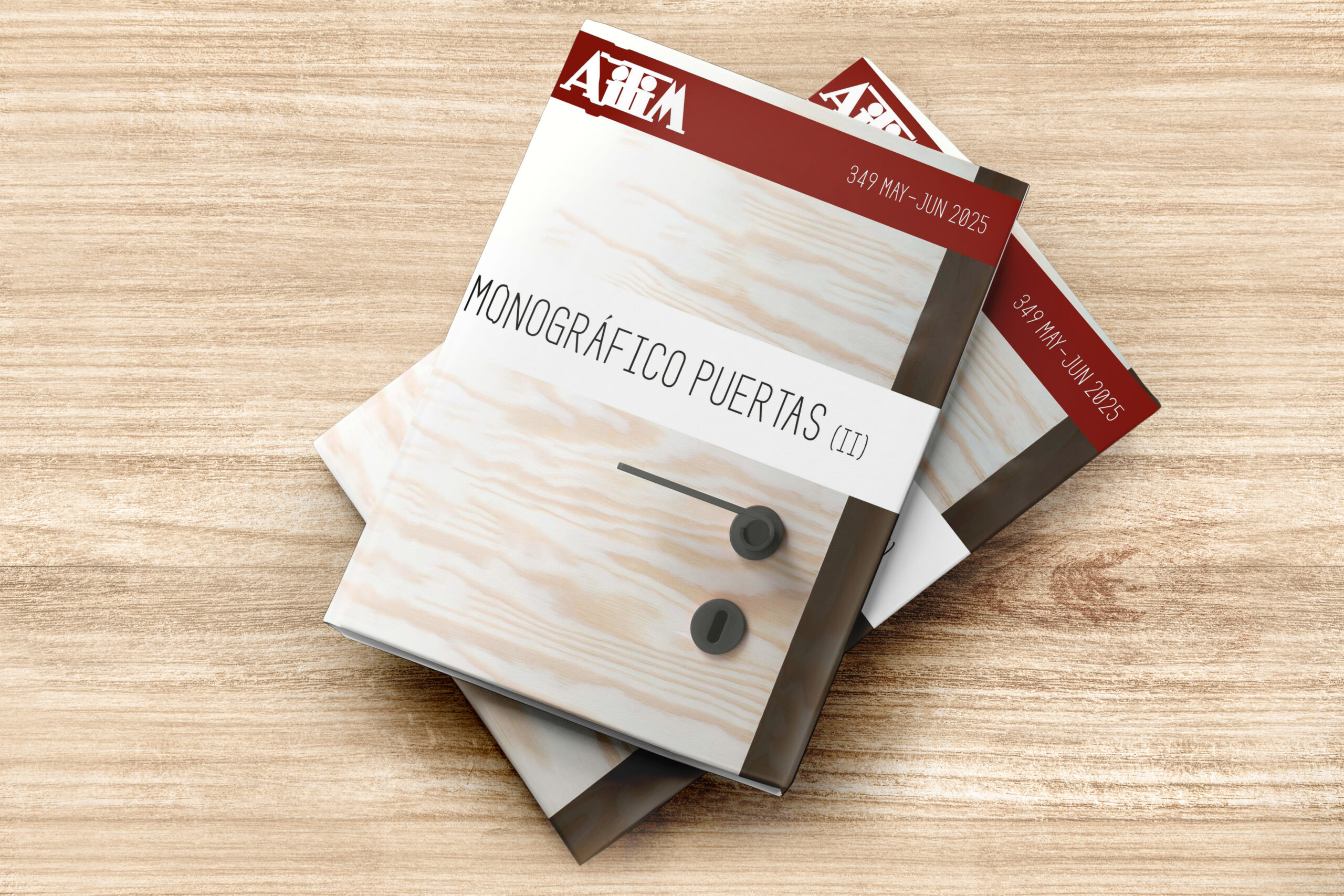 Portada de la revista AITIM nº349 dedicada a puertas de madera, con participación destacada de COMEVA mostrando soluciones tecnológicas en maquinaria para la fabricación de puertas